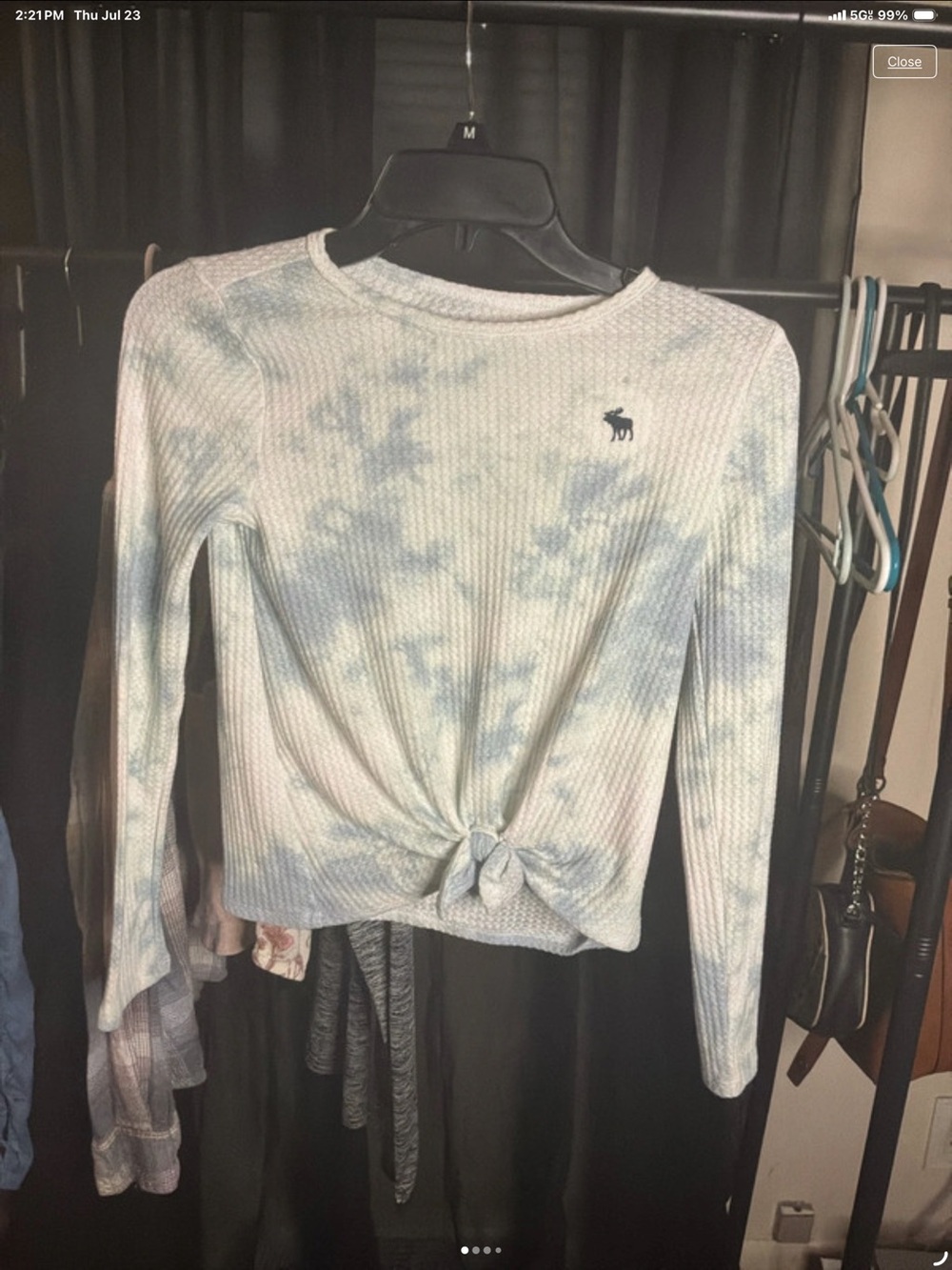 abercrombie kids Light Blue Tie-Dye Waffle Knit Long Sleeve with Front Tie